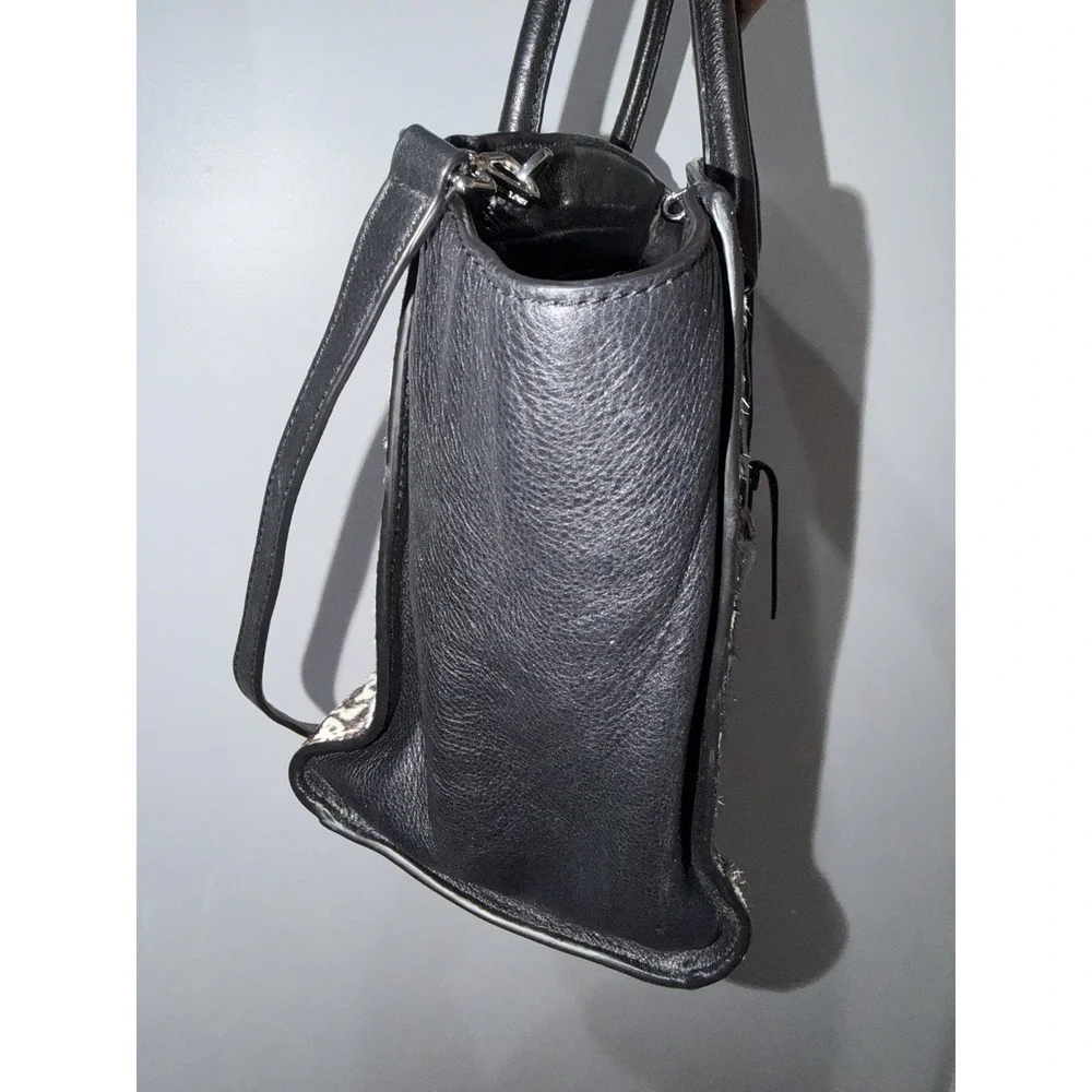 Michael Kors Sophie Large Satchel Bag Black Leather with Calf Hair Black White 1